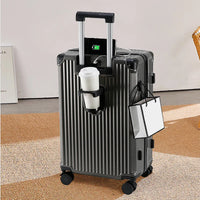 HKM-515411 Compact USB Travel Trolley Suitcase with Wheels - Lightweight ABS and Polyester Cabin Luggage