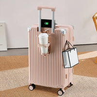 HKM-515411 Compact USB Travel Trolley Suitcase with Wheels - Lightweight ABS and Polyester Cabin Luggage