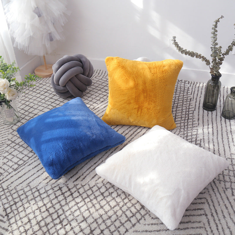 HKM-515475 Soft Imitation Wool Short Hair Throw Pillow Cover - Multiple Colors Available