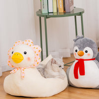 HKM-5155389 Cute Cartoon Animal Pet Nest - Soft Cloth Cat Litter Bed in Village Girl Duck and Penguin Designs, Medium & Large