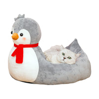 HKM-5155389 Cute Cartoon Animal Pet Nest - Soft Cloth Cat Litter Bed in Village Girl Duck and Penguin Designs, Medium & Large