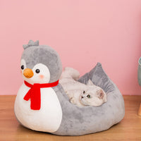 HKM-5155389 Cute Cartoon Animal Pet Nest - Soft Cloth Cat Litter Bed in Village Girl Duck and Penguin Designs, Medium & Large