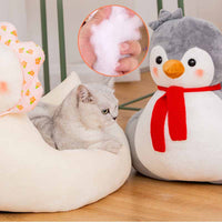 HKM-5155389 Cute Cartoon Animal Pet Nest - Soft Cloth Cat Litter Bed in Village Girl Duck and Penguin Designs, Medium & Large