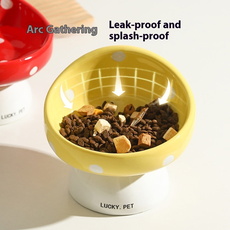 HKM-5155517 Ceramic Cat Water Bowl with Oblique Mouth Design – 200ml Capacity in Various Mushroom Patterns