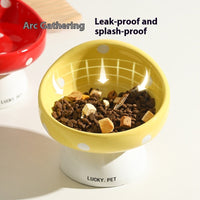 HKM-5155517 Ceramic Cat Water Bowl with Oblique Mouth Design – 200ml Capacity in Various Mushroom Patterns