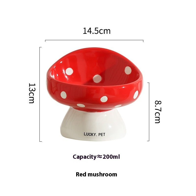 HKM-5155517 Ceramic Cat Water Bowl with Oblique Mouth Design – 200ml Capacity in Various Mushroom Patterns