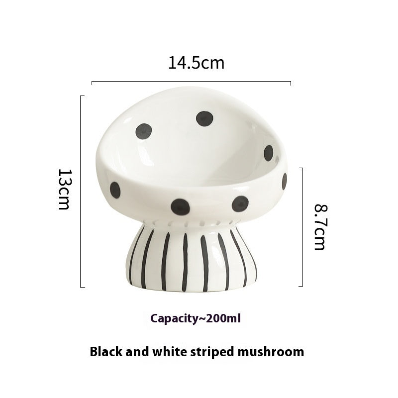 HKM-5155517 Ceramic Cat Water Bowl with Oblique Mouth Design – 200ml Capacity in Various Mushroom Patterns