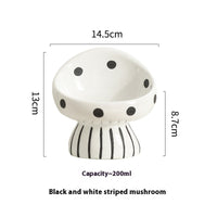 HKM-5155517 Ceramic Cat Water Bowl with Oblique Mouth Design – 200ml Capacity in Various Mushroom Patterns
