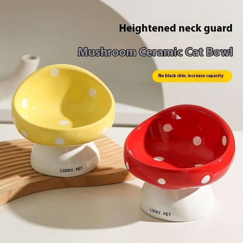 HKM-5155517 Ceramic Cat Water Bowl with Oblique Mouth Design – 200ml Capacity in Various Mushroom Patterns
