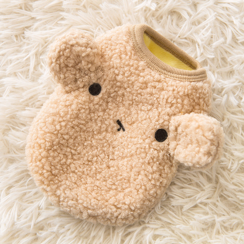 HKM-5155901 Cozy Bear Vest for Pets - Warm Granular Velvet Outfit for Cats and Small Dogs in Multiple Sizes