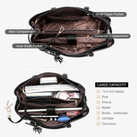 HKM-515731 Large Capacity Laptop Tote Handbag for Women - Vintage PU Leather Office Shoulder Bag