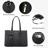 HKM-515731 Large Capacity Laptop Tote Handbag for Women - Vintage PU Leather Office Shoulder Bag