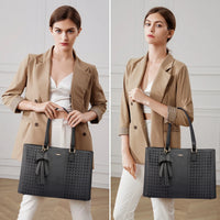 HKM-515731 Large Capacity Laptop Tote Handbag for Women - Vintage PU Leather Office Shoulder Bag