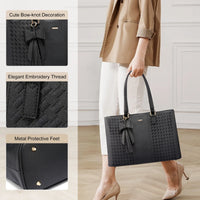 HKM-515731 Large Capacity Laptop Tote Handbag for Women - Vintage PU Leather Office Shoulder Bag