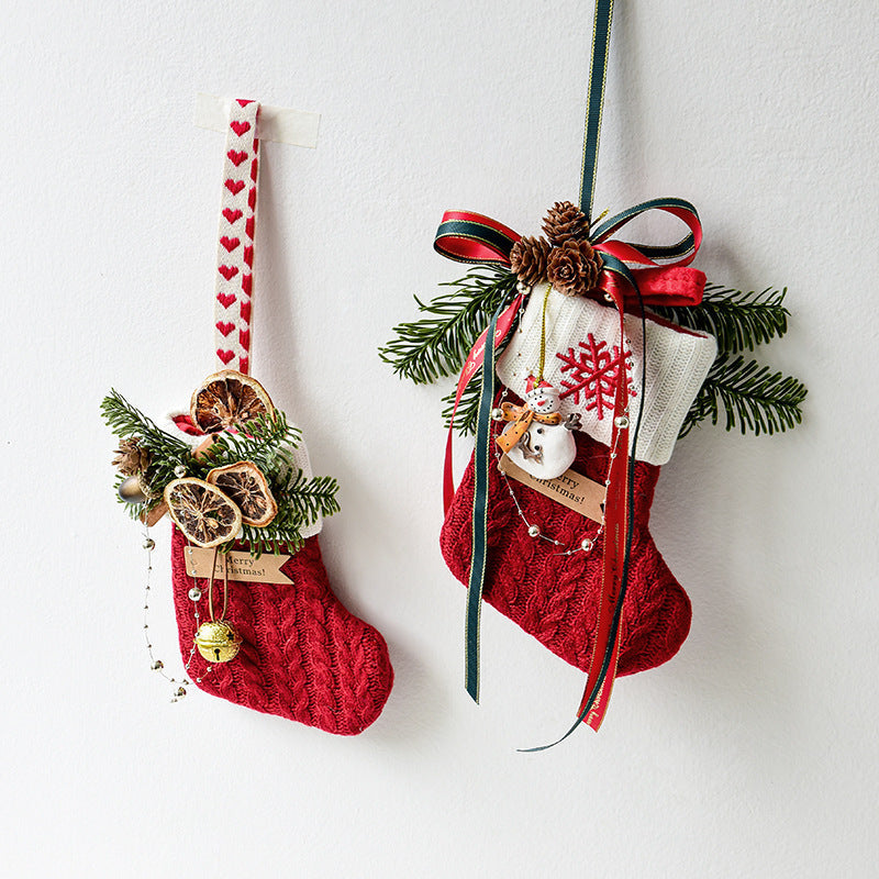 HKM-515795 Knitted Christmas Stockings with Snowman, Bells, and Snowflakes for Festive Decor