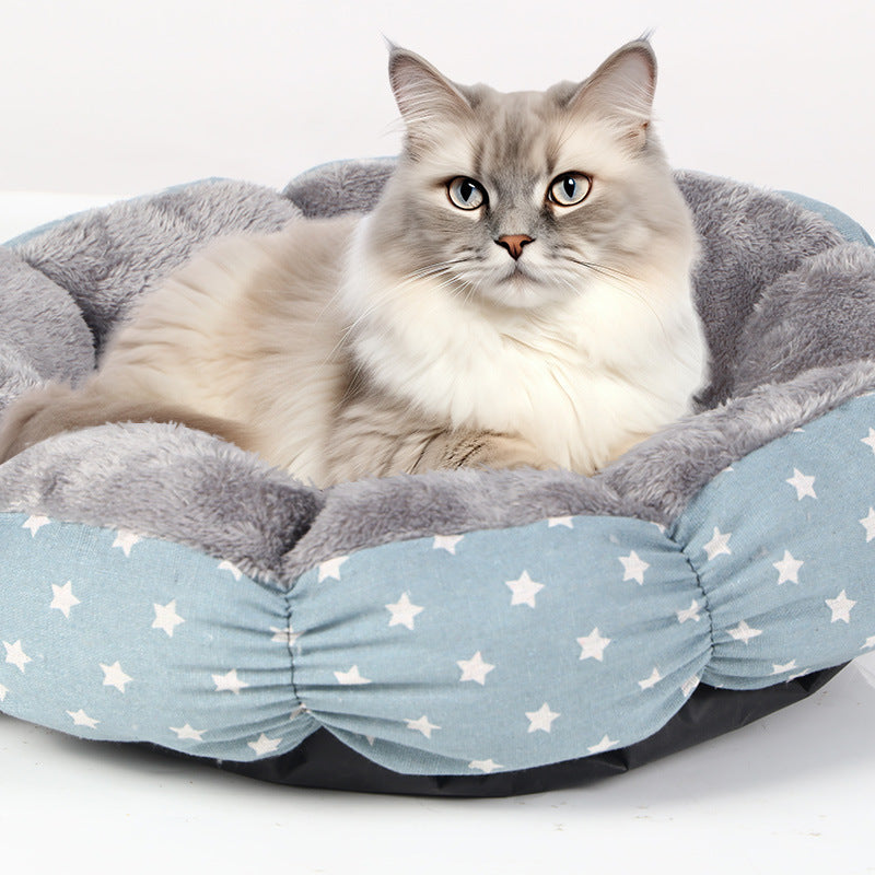 HKM-5158589 Calming Donut Pet Bed for Cats and Small Dogs - Fluffy Round Design for Indoor Comfort