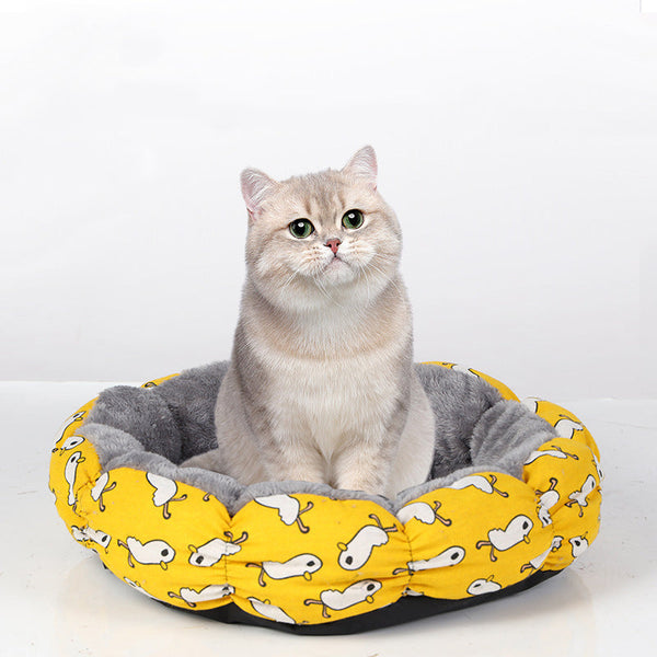 HKM-5158589 Calming Donut Pet Bed for Cats and Small Dogs - Fluffy Round Design for Indoor Comfort