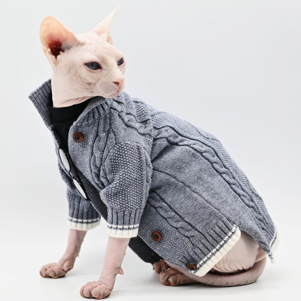 HKM-5159101 Soft Cotton Knit Cat Sweater in Gray - Cozy Pet Coat for Hairless Cats, Size 2XL