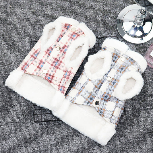 HKM-5159485 Cute Cotton Dog Coat for All Seasons - Soft and Warm Pet Jacket in Blue and Red