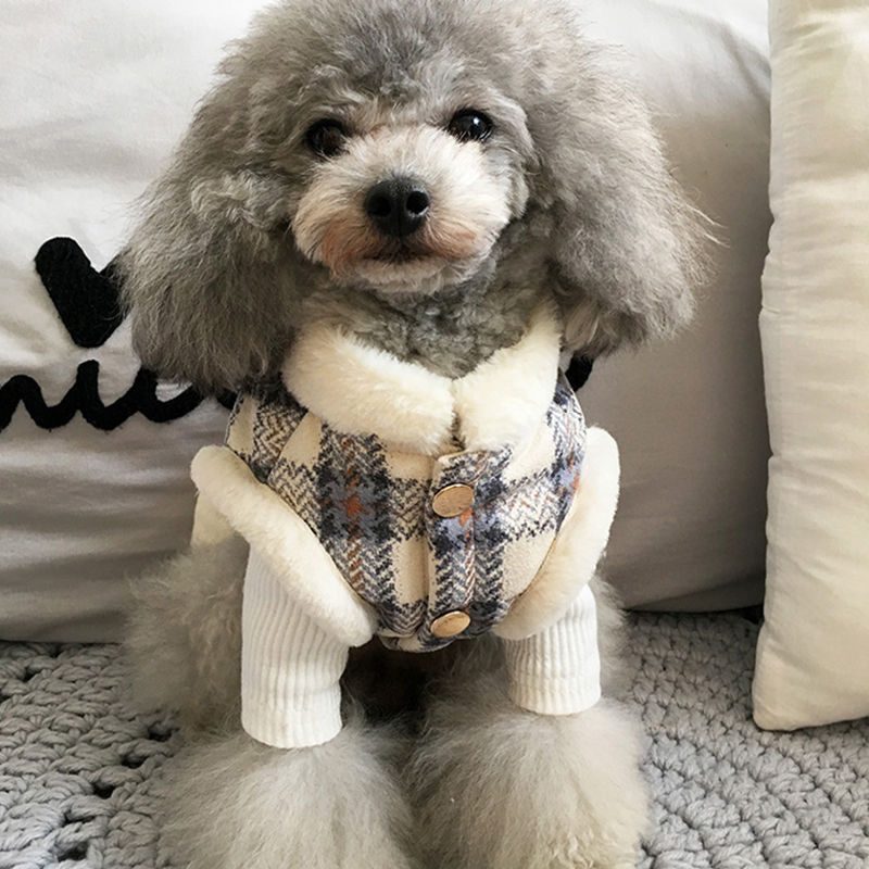 HKM-5159485 Cute Cotton Dog Coat for All Seasons - Soft and Warm Pet Jacket in Blue and Red
