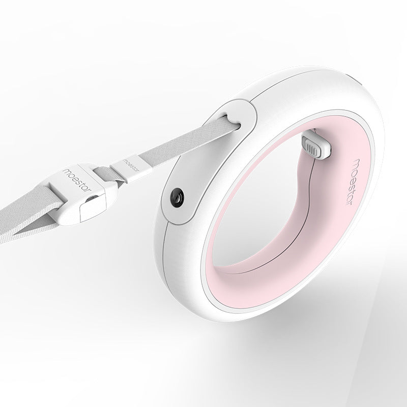 HKM-5160893 UFO Retractable Traction Rope for Dogs - Luminous, 2.6m, White & Pink Options