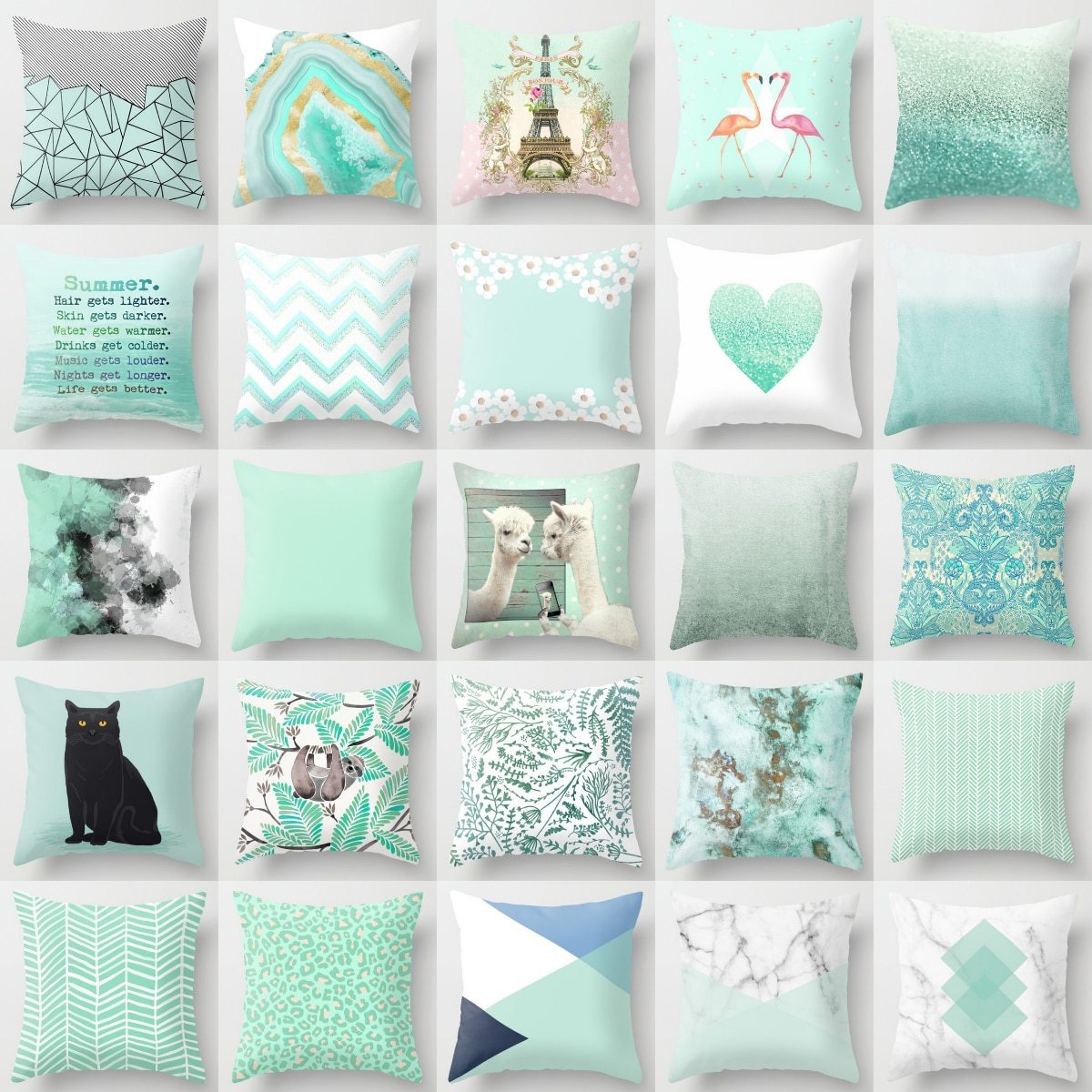 HKM-516307 Mint Green Geometric Abstraction Peach Skin Pillowcase 45x45cm
