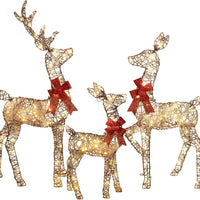 HKM-516371 Lighted 4ft Rattan Reindeer Family Set - 3-Piece Christmas Outdoor Decorations with 145 Warm White LEDs