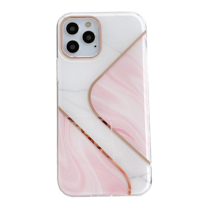 HKM-516435 Electroplated Mosaic Marble Phone Case for Apple - Geometry and Starry Sky Design, Anti-Scratch and Shock-Proof