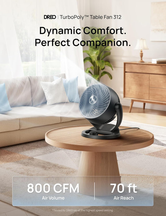 HKM-5164371 12-Inch Table Air Circulator Fan with 70ft Airflow, 25dB Quiet Operation, 120° Adjustable Tilt, 3 Speed Settings