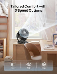 HKM-4312403 11 Inch Table Air Circulator Fan, 60ft Strong Airflow, 120° Adjustable Tilt, 20dB Low Noise, 3 Speed Settings, for Home and Office