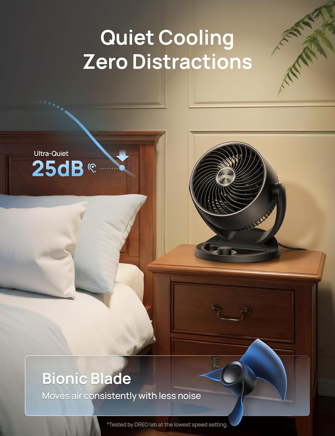 HKM-5164371 12-Inch Table Air Circulator Fan with 70ft Airflow, 25dB Quiet Operation, 120° Adjustable Tilt, 3 Speed Settings