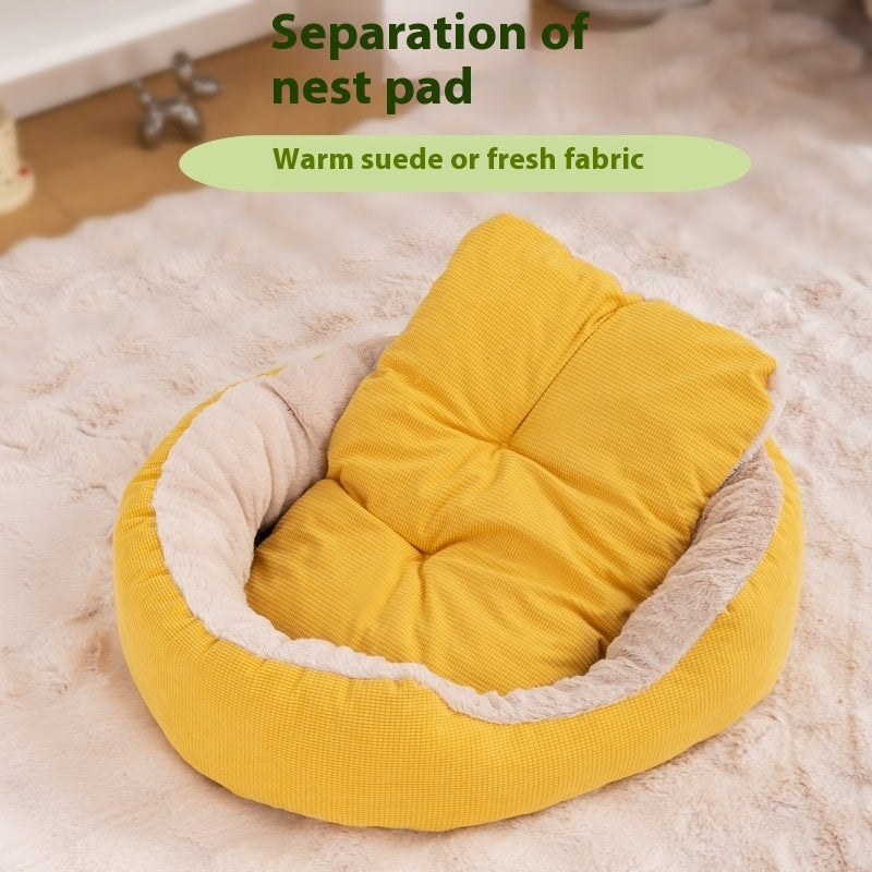 HKM-5165117 Warm Removable Washable Scratch-resistant Fleece-lined Cat Nest in Gray, Khaki, and Bright Yellow