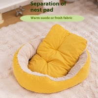 HKM-5165117 Warm Removable Washable Scratch-resistant Fleece-lined Cat Nest in Gray, Khaki, and Bright Yellow