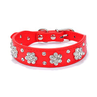 HKM-5168317 Rhinestone Flower Pattern PU Leather Dog Collar for Small and Medium Pets