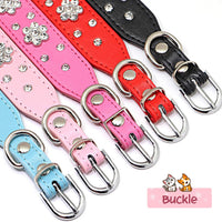 HKM-5168317 Rhinestone Flower Pattern PU Leather Dog Collar for Small and Medium Pets
