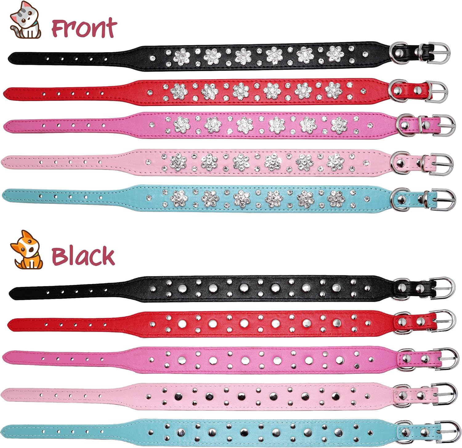 HKM-5168317 Rhinestone Flower Pattern PU Leather Dog Collar for Small and Medium Pets