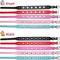 HKM-5168317 Rhinestone Flower Pattern PU Leather Dog Collar for Small and Medium Pets