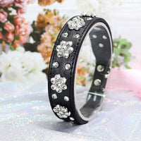 HKM-5168317 Rhinestone Flower Pattern PU Leather Dog Collar for Small and Medium Pets