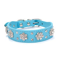 HKM-5168317 Rhinestone Flower Pattern PU Leather Dog Collar for Small and Medium Pets