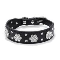 HKM-5168317 Rhinestone Flower Pattern PU Leather Dog Collar for Small and Medium Pets