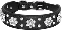 HKM-5168317 Rhinestone Flower Pattern PU Leather Dog Collar for Small and Medium Pets