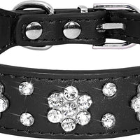 HKM-5168317 Rhinestone Flower Pattern PU Leather Dog Collar for Small and Medium Pets
