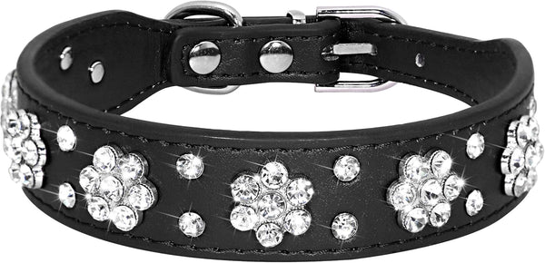 HKM-5168317 Rhinestone Flower Pattern PU Leather Dog Collar for Small and Medium Pets