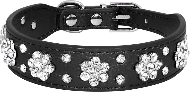 HKM-5168317 Rhinestone Flower Pattern PU Leather Dog Collar for Small and Medium Pets