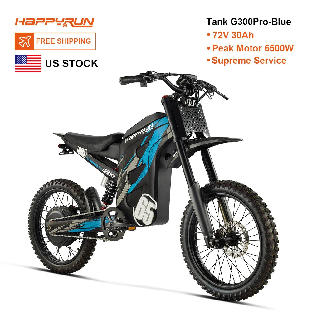 HKM-516883 HappyRun Tank G300 Pro 6500W Electric Dirt Bike - Long Range Off-Road Motorcycle, Max Speed 80km/h