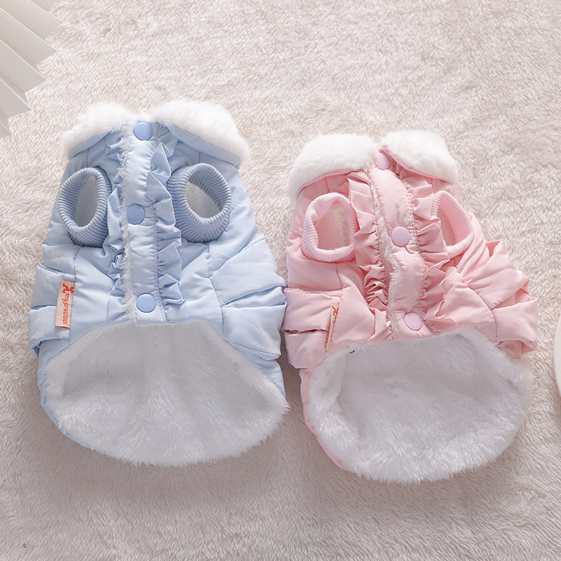 HKM-5169213 Soft Velvet Princess Cat Flannel Outfit in Blue for Pets
