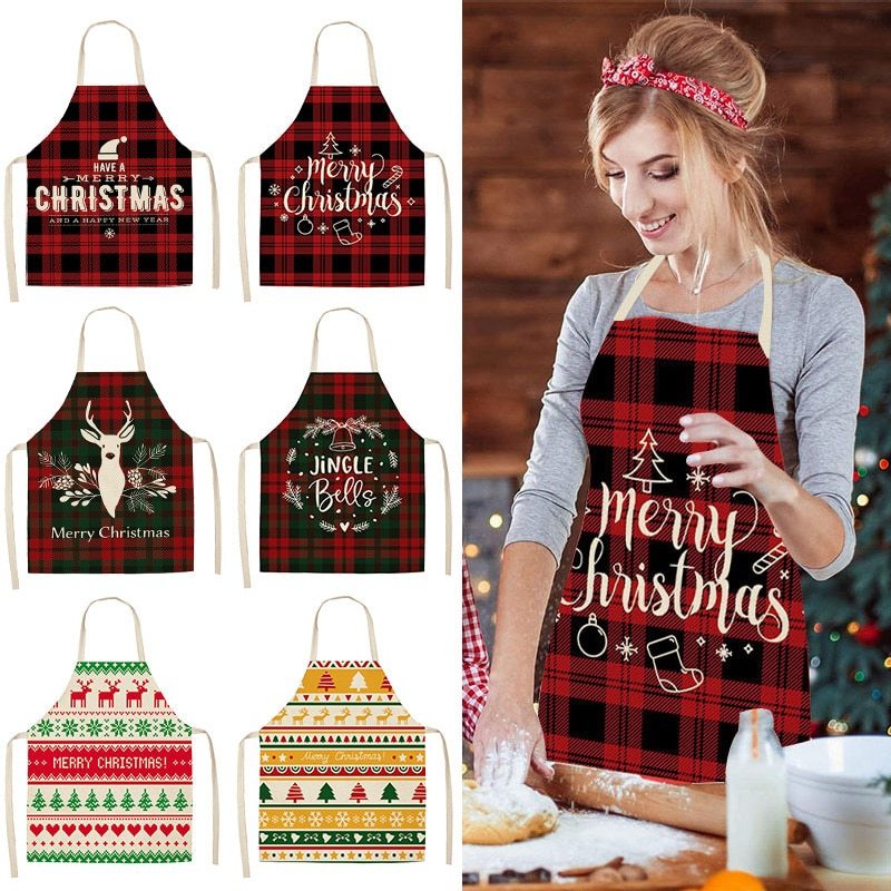 HKM-516947 Linen Christmas Apron - Creative Cotton Blend Design, 68x55 cm