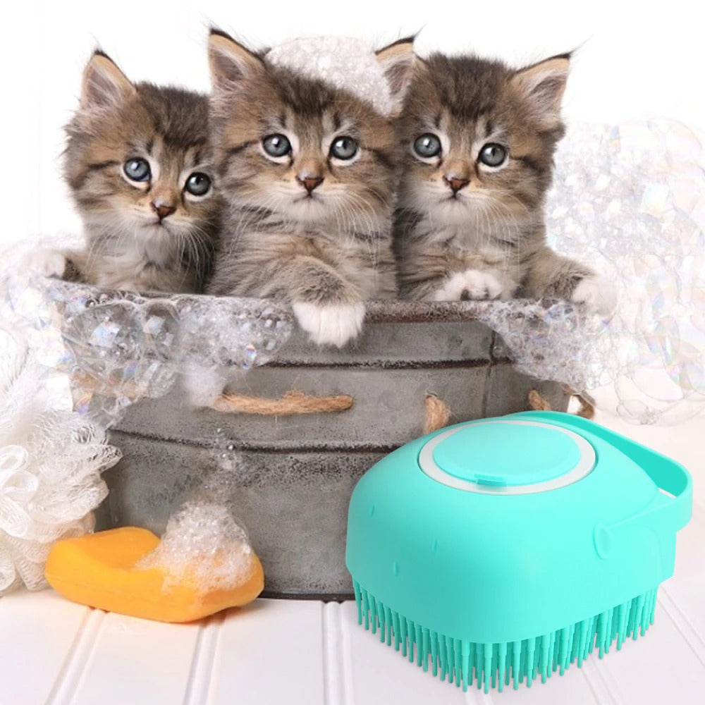 HKM-5170109 Silicone Dog Shampoo Massager Brush for Gentle Cleansing and Massage - Compact Shower Scrubber for Short Hair Pets