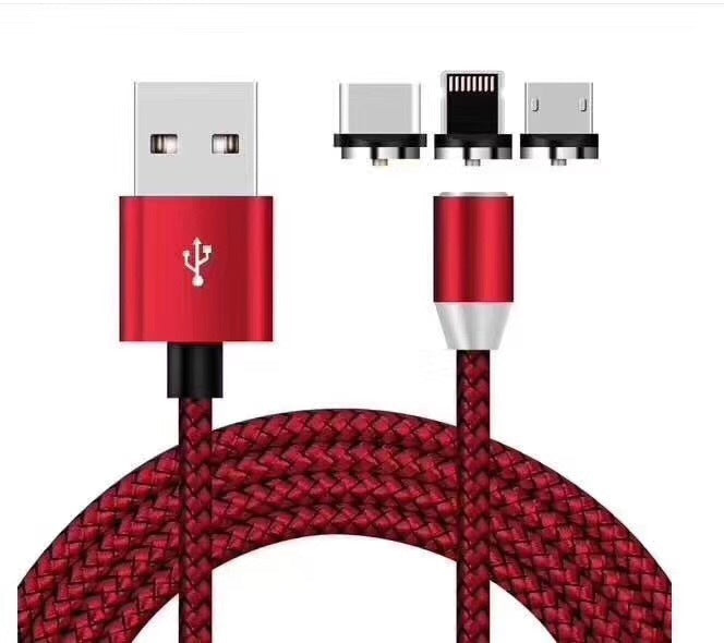 HKM-517203 Three-in-One Magnetic Suction Head Charging Cable for Android and Apple Devices, 1m Length