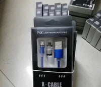 HKM-517203 Three-in-One Magnetic Suction Head Charging Cable for Android and Apple Devices, 1m Length
